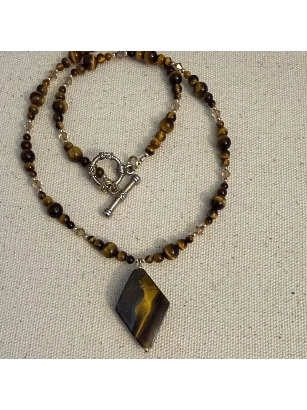 Chic Brown Beaded Necklace with Geometric Pendant | 18” | New